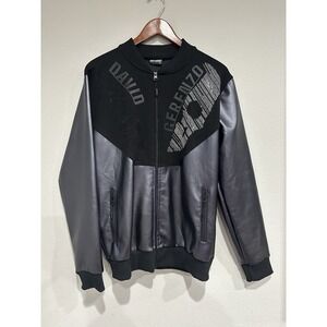 David Gerenzo Jacket‎ Size XL Silver And Black Faux Leather Bomber
